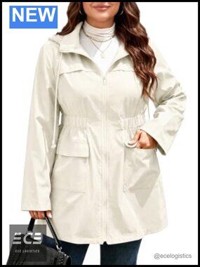 Womens Plus Size Long Military Jacket Zip Up Hooded Windbreaker Anorak